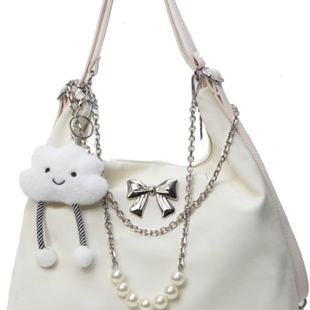 Women's PU Crossbody Bag Tote Shoulder Handbag with Chain Pendant